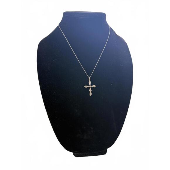Other - Sterling Silver Cross Necklace w/ Simulated Diamonds